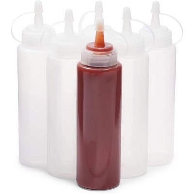 Juvale 6 Pack Clear Plastic Condiment Squeeze Bottles with Caps for Restaurants (8 oz)