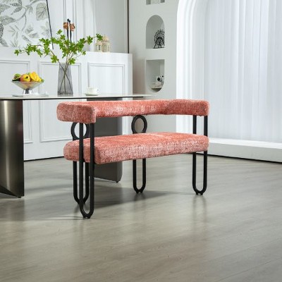 CAVINAS Modern Loveseat Sofa, Chenille Fabric 2 Seater Sofa Couch with Arms and Metal Legs, for Small Space