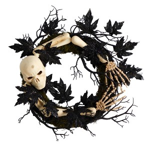 Nearly Natural 24-in Halloween Skull and Bones Wreath - 1 of 4