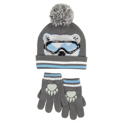 Andy & Evan Kids Boys Hat & Glove Set - Polar Bear Grey