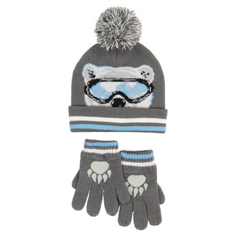 Andy Evan Kids Boys Hat Glove Set Polar Bear Grey