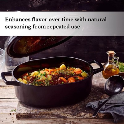 Alva Nori Black Enameled Cast Iron Oval Dutch Oven with Bronze Knob