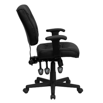 Black Leather Adjustable Swivel Task Office Chair with Arms