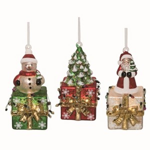 Transpac Glass Light Up Present Ornament Set of 3 Christmas Home Decorations - 1 of 1