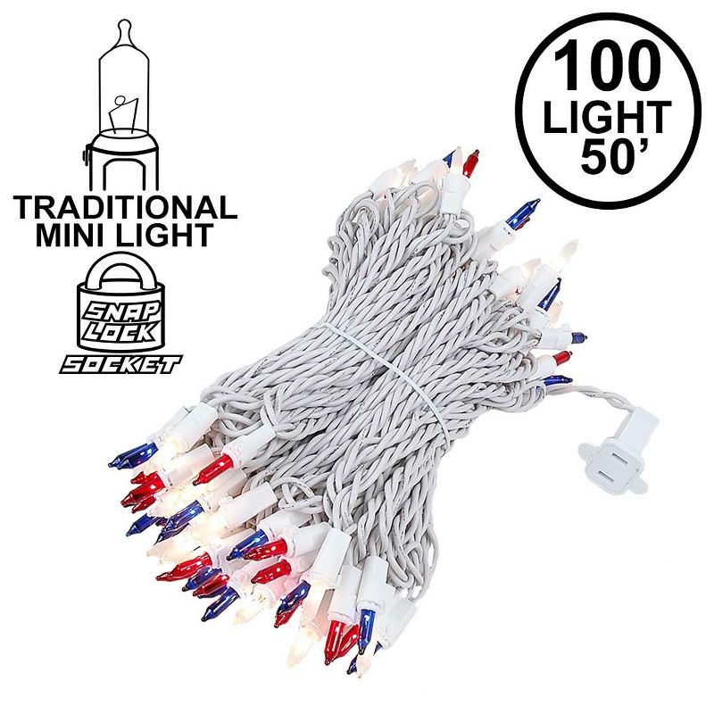 Novelty Lights 100 Light Incandescent Mini Christmas String Lights White Wire 50 Feet, 2 of 5