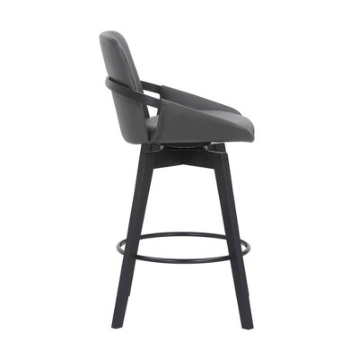 26" Gray Faux Leather and Black Wood Swivel Bar Stool