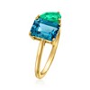 Ross-Simons 2.40 Carat London Blue Topaz and .70 Carat Emerald Toi Et Moi Ring in 14kt Yellow Gold - 3 of 4