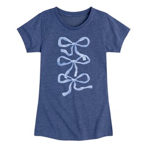 Girls' - Instant Message - Blue Bows -Youth Girls Short Sleeve T-Shirt Fitted Short Sleeve Graphic T-Shirt - 1 of 4