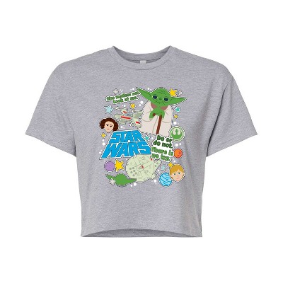 Women's - Star Wars - Yoda Stickers Cropped Graphic T-Shirt