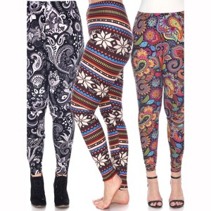 Women's Pack of 3 Plus Size Leggings - One Size Fits Most Plus - White Mark - 1 of 1