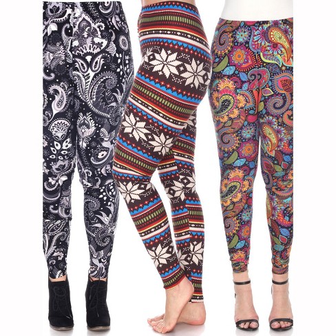 Women's Pack Of 3 Plus Size Leggings Colorful Paisley, Black/white Paisley,  Brown/multi One Size Fits Most Plus - White Mark : Target