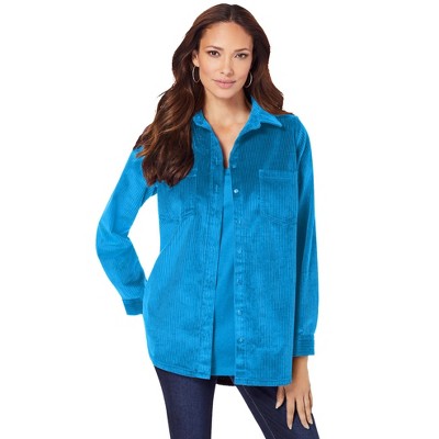Roaman's Women's Plus Size Corduroy Big Shirt, 34 W - Iris Blue