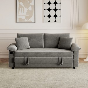 70.9"W Folding Sofa Bed with USB Charging, Chenille Convertible Sleeper Sofa with Side Storage Pockets - ModernLuxe - 1 of 4