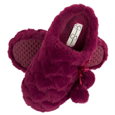 Jessica Simpson Girls Plush Hearts and Pom Pom Clog Slippers w/ Memory Foam