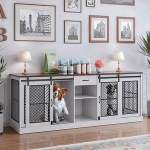 ALAULM Large Pet Crate Furniture-Style Dog Cage for 2 Pets, Wooden TV Stand with Divider & Drawer Storage, Modern Design Kennel Indoor - 1 of 4