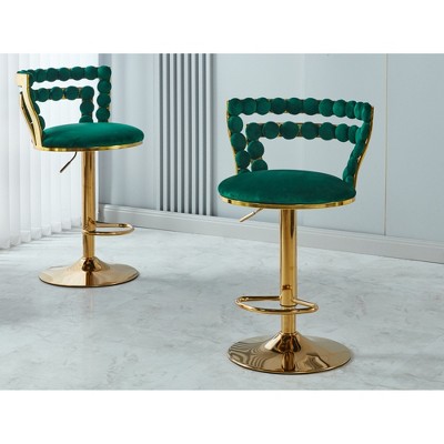 Modern Upholstered Bar Chairs Set of 2 with Soft Cushions and Backrest on Metal Legs for Dining Room, Living Room, Cafe, or Bar