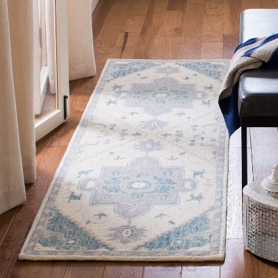 Ivory and Navy Hand-Tufted Wool Runner Rug