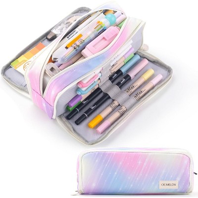 Paaaawaters Large Capacity Pencil Case 3 Compartment Pouch Pen Bag for School Teen Girl Boy Men Women (Pink)