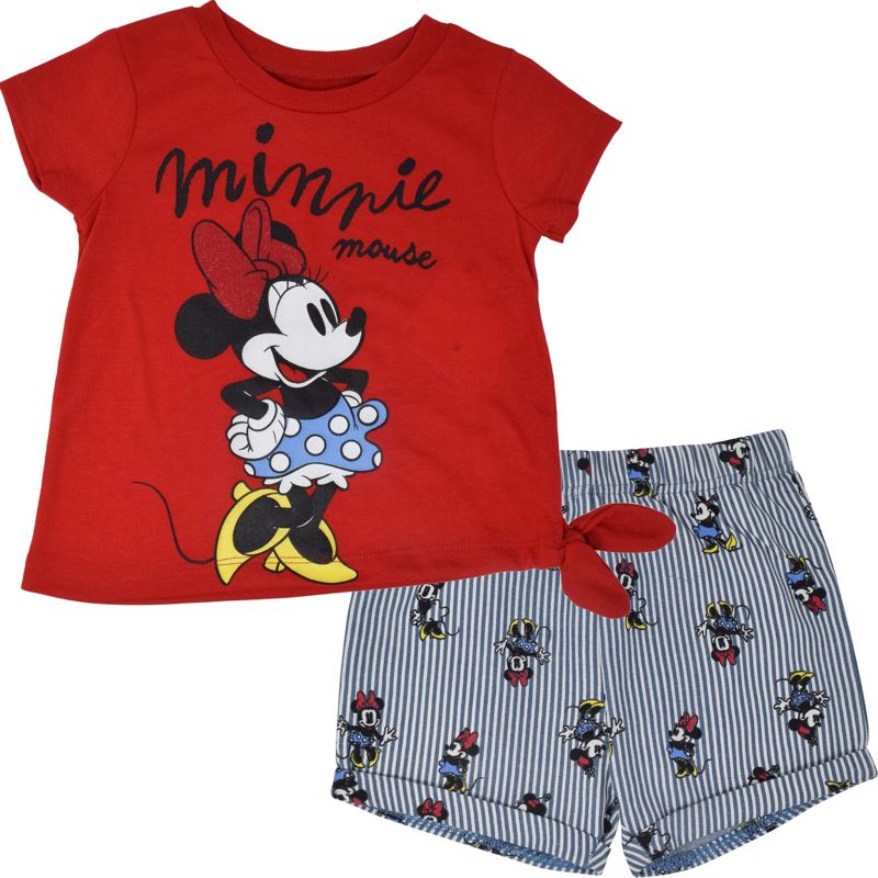 Disney Minnie Mouse Baby Girls T-Shirt and Shorts Outfit Set Infant to Toddler, 1 of 9