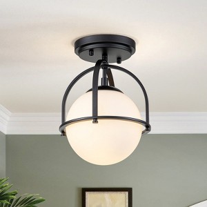 LLHZSY Modern Glass Globe Semi Flush Mount Ceiling Light Fixture for Hallway Home - 1-Light Milky White Glass Globe Shade -8 7/10", 13"- Black/Gold - 1 of 4