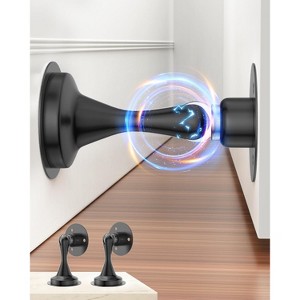 DOMETOUR Magnetic Door Stoppers 2 Pcs, Stainless Steel, No Drill Adhesive & Screws, Wall/Floor Mount, Black - 1 of 4