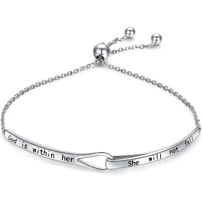 Adjustable Sterling Silver Infinity Bracelet - Engraved Inspirational Gift for Women