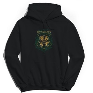 Harry Potter Men's Four Houses Mascto Emblem Long Sleeve Graphic Cotton Sweatshirt Hoodie - Black XL - 1 of 3