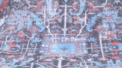 Black and Blue Rectangular Washable Chenille Area Rug