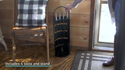 Modern Black Carbon Steel Fireplace Tool Set with Stainless Steel Handles