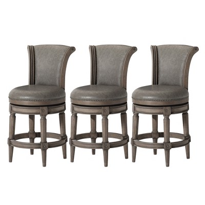 Maven Lane Pullman Upholstered Kitchen Stool with Vegan Leather Cushion Seat, Set of 3