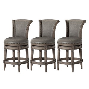 Maven Lane Pullman Upholstered Kitchen Stool with Vegan Leather Cushion Seat, Set of 3 - 1 of 4