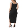 Women's Plus Size Contrast Square Neck Sleeveless Side Slit Bodycon Knit Summer Long Tank Dresses - Agnes Orinda - 4 of 4