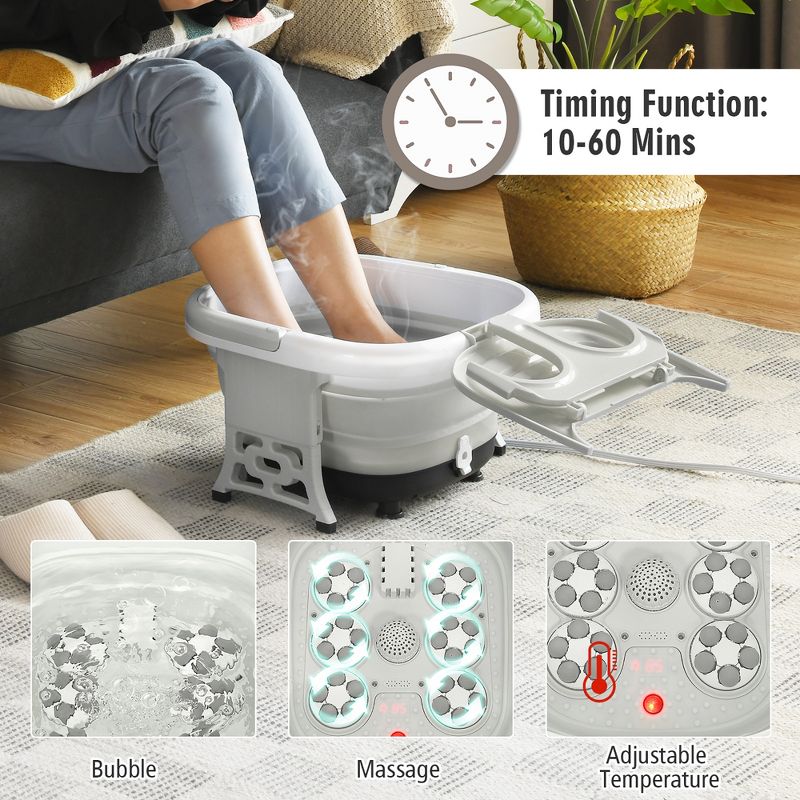 Costway Bath Foot Spa Massager w/ Bubble Red Light Timer Heat Gray, 2 of 11
