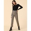 Allegra K Women's Plaid Tartan High Waisted Button Casual Pants - 3 of 4