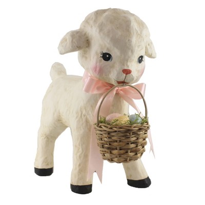 Easter 11.0" Spring Lamb With Basket Basket Eggs Ribbon  -  Decorative Figurines