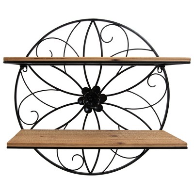 Small Black Wire Metal and Wood Hanging Wall Shelf - Foreside Home & Garden