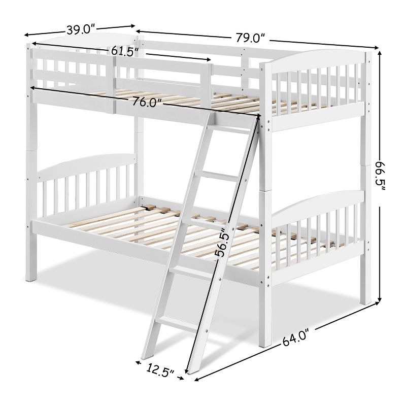 Wood Hardwood Twin Bunk Beds Convertible into 2 Individual Kid Bed Ladder White, 2 of 11