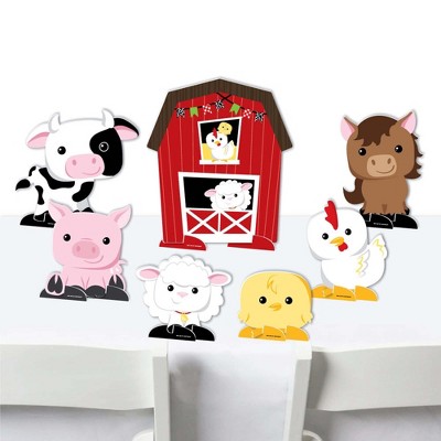 Big Dot of Happiness Farm Animals - Barnyard Baby Shower or Birthday Party Centerpiece Table Decorations - Tabletop Standups - 7 Pieces