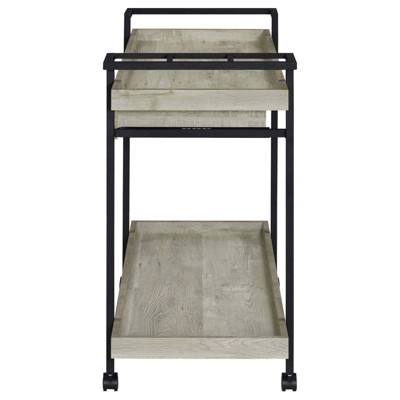 Gray Driftwood Industrial Bar Cart with Storage and Wine Rack