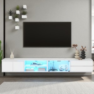 Modern APP Controlled LED TV Stand for TVs Up to 105 Inch, Faux Marble Entertainment Center with Glass Doors, 2 Drawers and Cabinets - 1 of 4