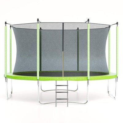 Outdoor Trampoline for Kids & Adults, Recreational Trampoline w/Ladder & Safety Net, Backyard Trampoline, 440LBS Capacity, Round Pumpkin Trampoline