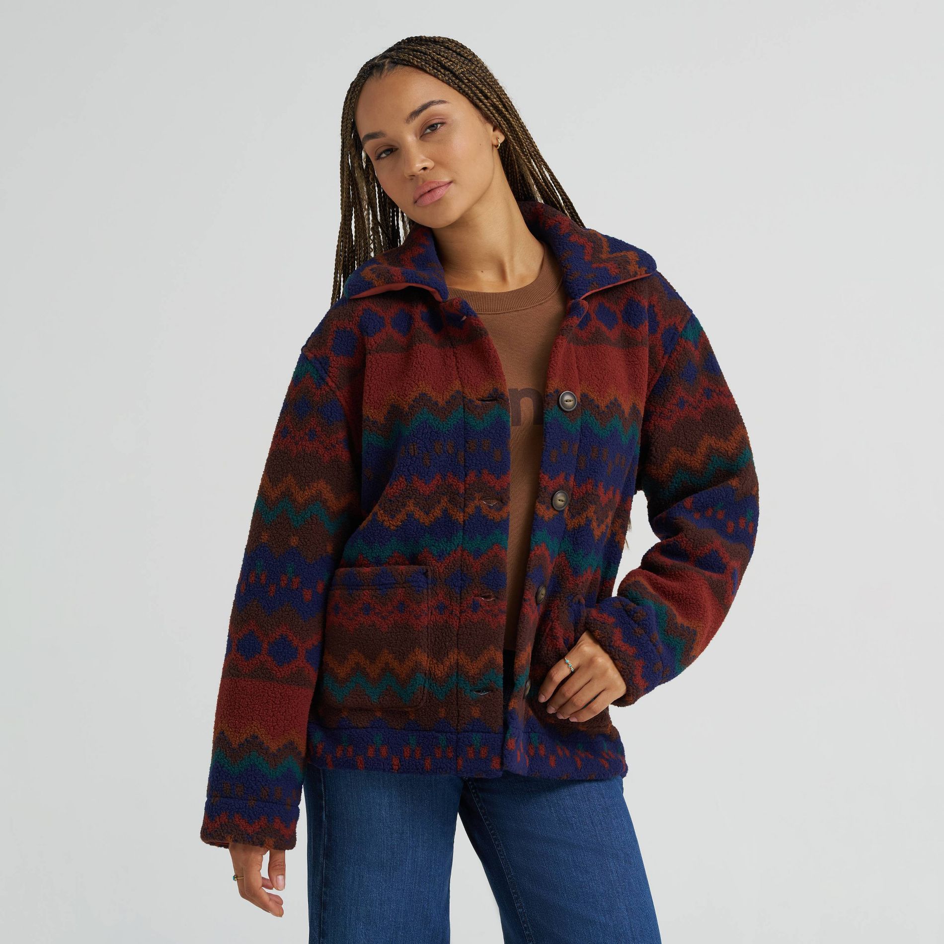 Wrangler Women's Button-Up Jacket - Brown/Blue