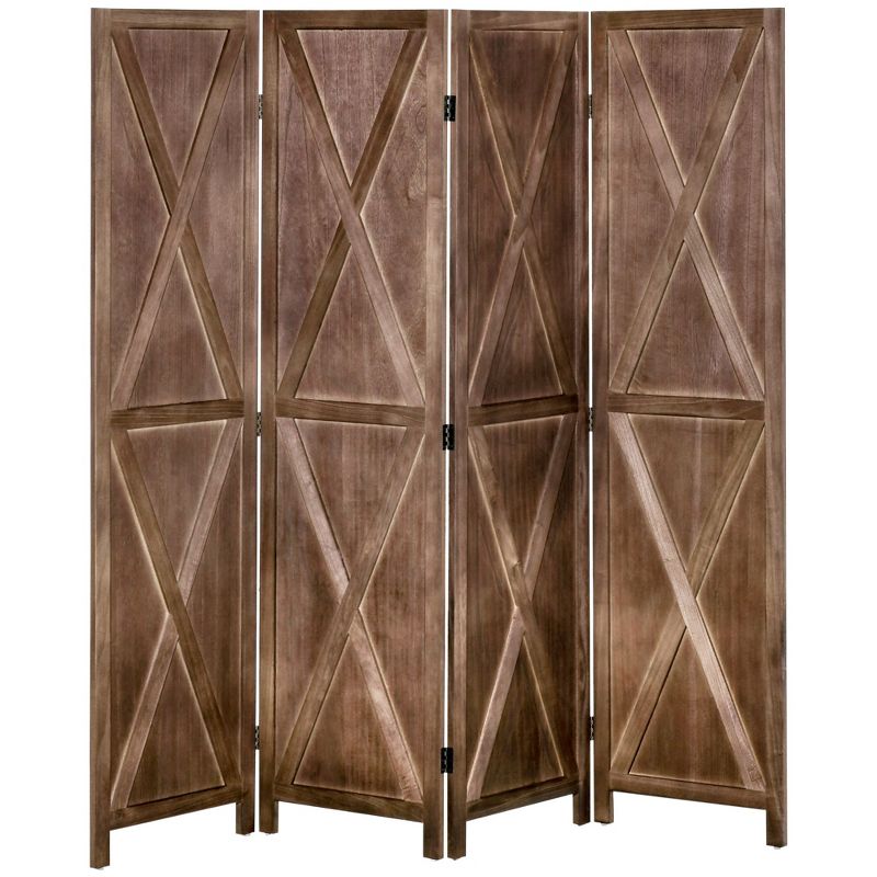 HOMCOM 4-Panel Folding Room Divider, 5.6 Ft Tall Freestanding Paulownia Wood Privacy Screen Panels for Indoor Bedroom Office, 4 of 7