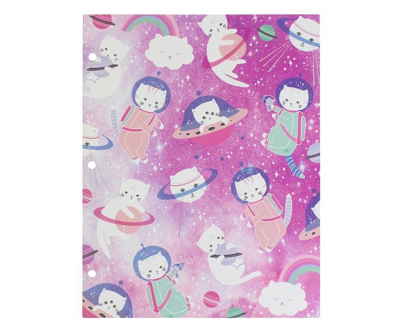 2 Pocket Paper Folder Pink Space Cats - greenroom