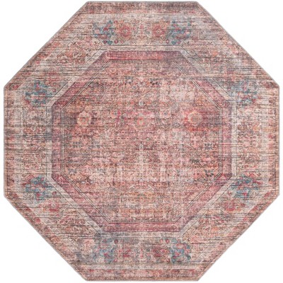 Nostalgia Euphoria 8 ft Octagon Rust Red and Brown Polyester Chenille Area Rug