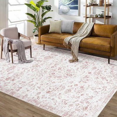 Acekool 10x13 Vintage Medallion Washable Area Rug, Extra Large Non-Slip Distressed Floral Carpet, Stain Resistant for Living Room, Bedroom, Grey
