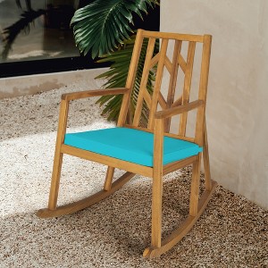 Costway Patio Rocking Chair Acacia Wood Armrest Cushioned Sofa Garden Deck White\Red\Turquoise - 1 of 4