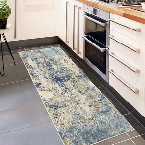 Modern Abstract Area Rug Machine Washable Ultra Thin Non Shedding Pet Friendly Foldable Non Slip Stain Resistant With Bordered Design Floor Carpet - 1 of 4