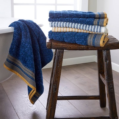Juxtapose Blue Cotton Hand Towel Set with Decorative Trim