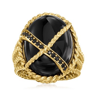 Ross-Simons Onyx and 0.90 ct. t.w. Black Spinel Ring in 18kt Gold Over Sterling